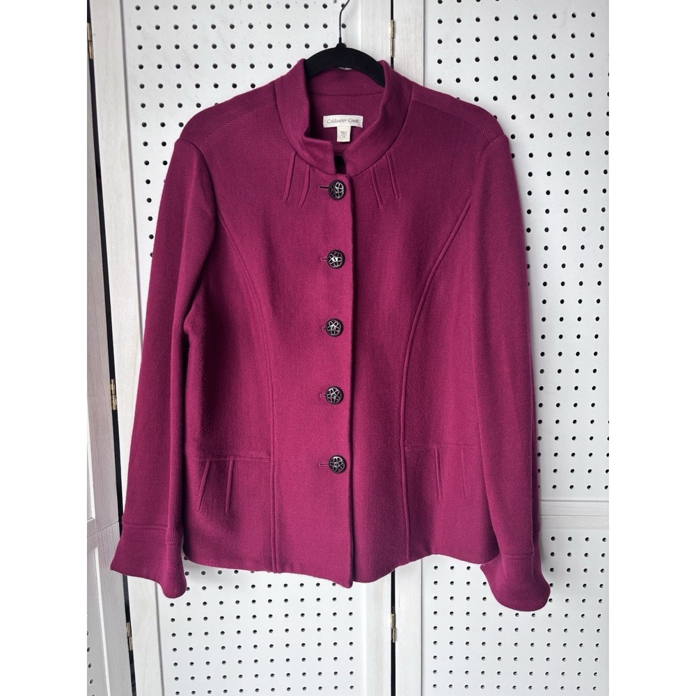 Coldwater Creek Women's 16 Burgundy‎ Pink Button Sweater Blazer Jacket